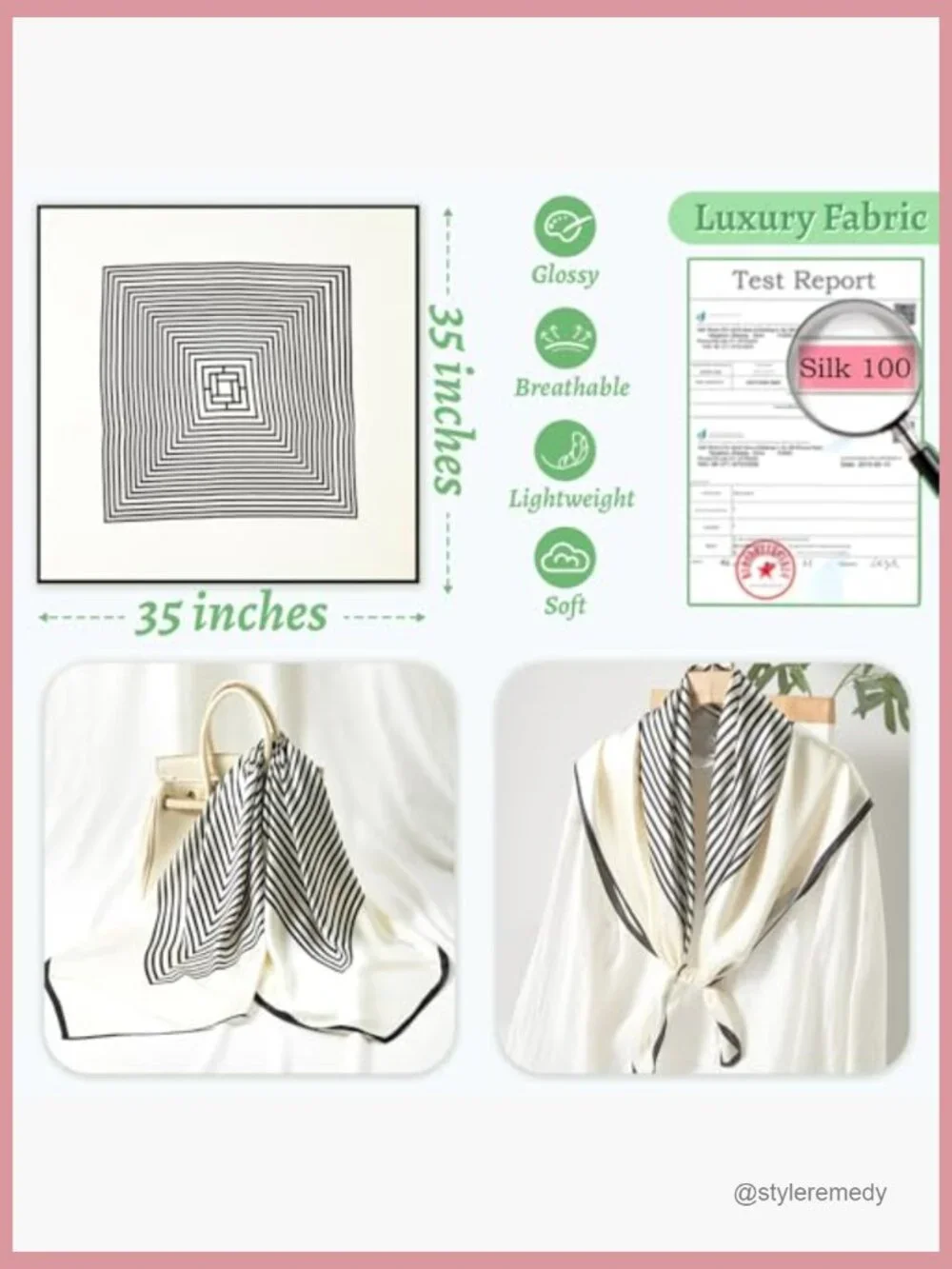 100% Mulberry Silk Square Head Scarf 35x35 Lightweight Bandana Scarf for Women